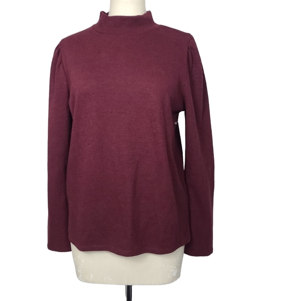 NWT Madewell Resourced Plush Mockneck Puff Sleeve Maroon Long Sleeve Top L